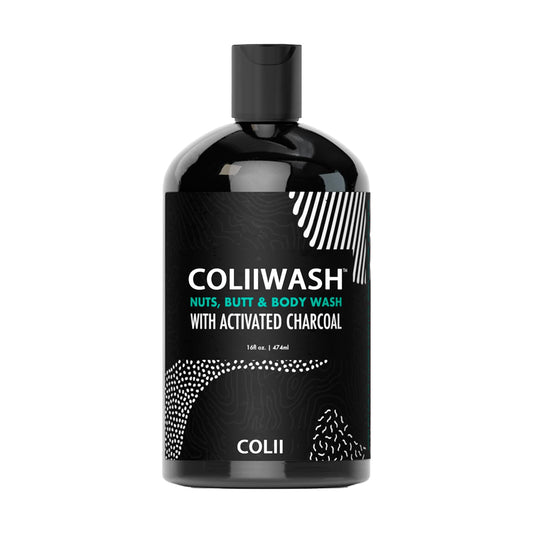 COLII™ Men's Charcoal Intimate Wash, plant-based, pH balanced, reduces odor and streaks, leaving you feeling fresh and sexy